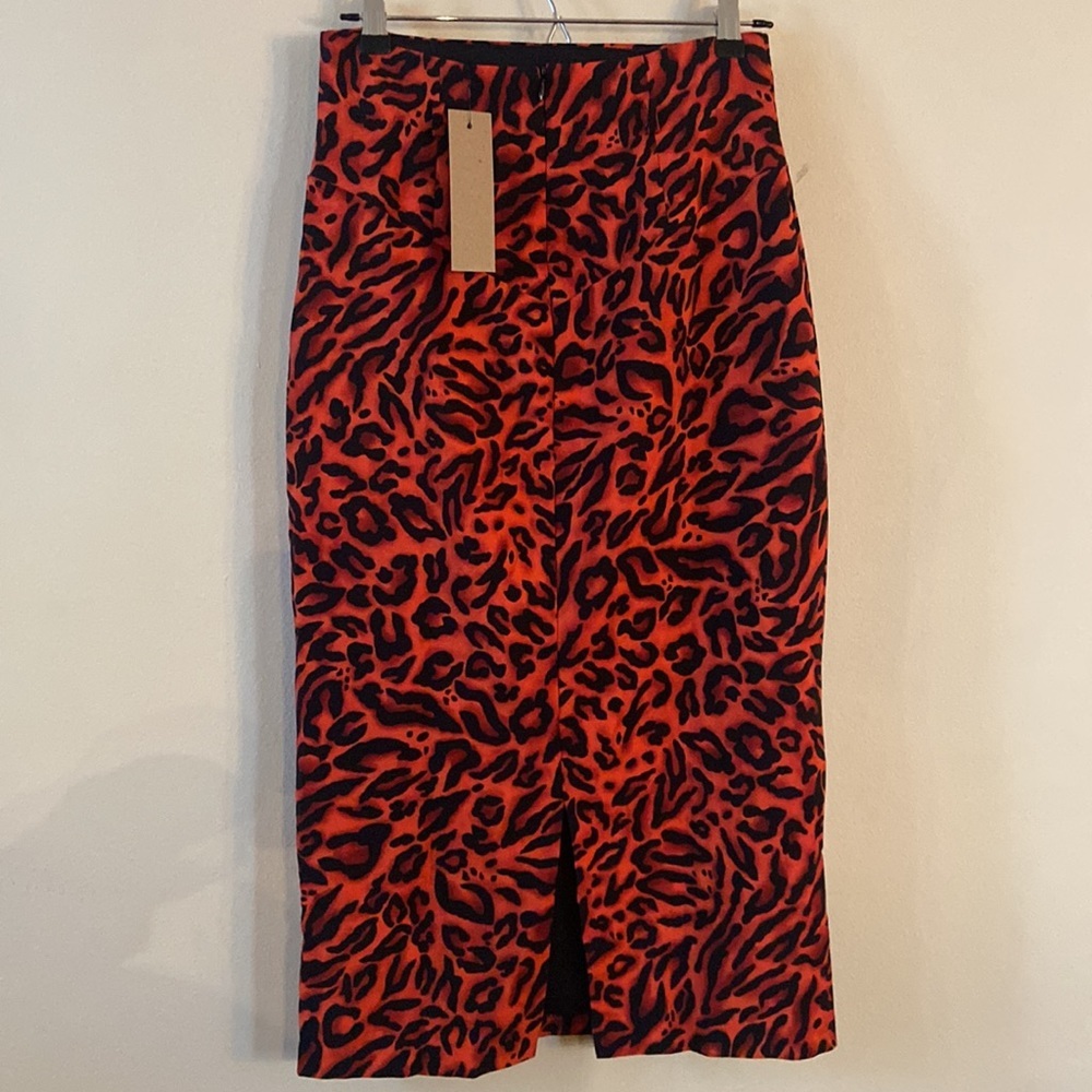 Do + Be Leopard Print Pencil Skirt Orange Bodycon Midi Fitted Stretch Medium - Picture 5 of 5